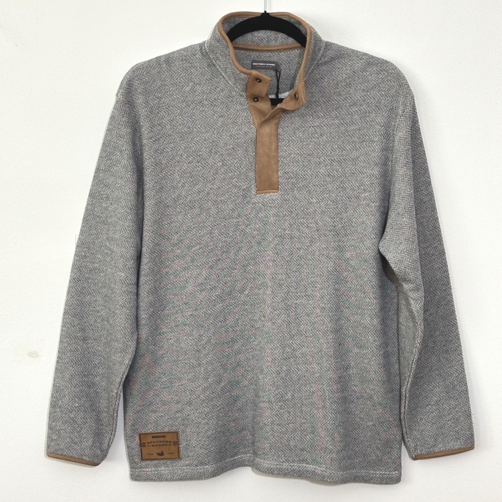 Southern Marsh Mens Sweater XL Navy Wash Grey Snap Pullover Classic Preppy Layer